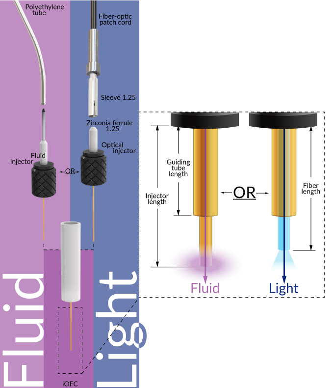 Optofluid Cannula with interchangeable injectors